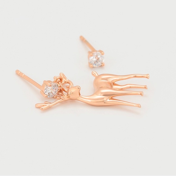 Christmas Deer Stud Earrings 18k Gold Color Luxury Jewelry - Picture 3 of 6